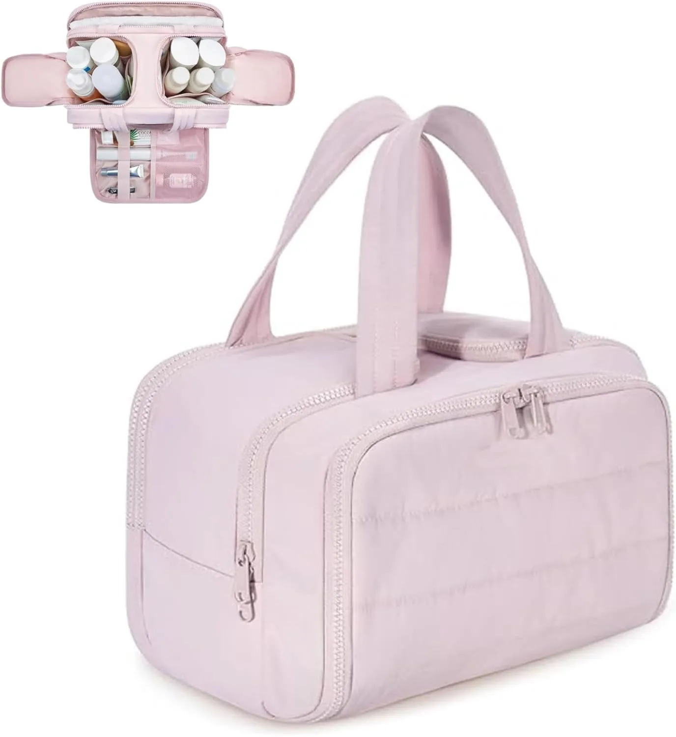 Humidity Travel Cosmetic Bag,Humidityt Large Capacity Wide-Open Travel Cosmetic Bag,0.6lb Lightweight Large Wide-open Bag With Handle for Journey,Toiletries,Essentials (Pink)