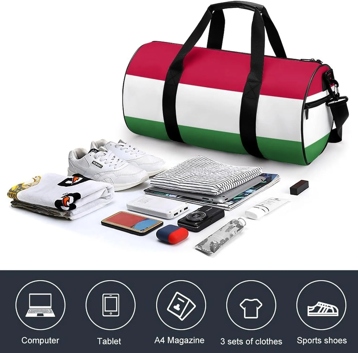 Hungary Flag Gym Bag for Men Women with Wet Pocket Travel Duffel Sports Overnight Weekender