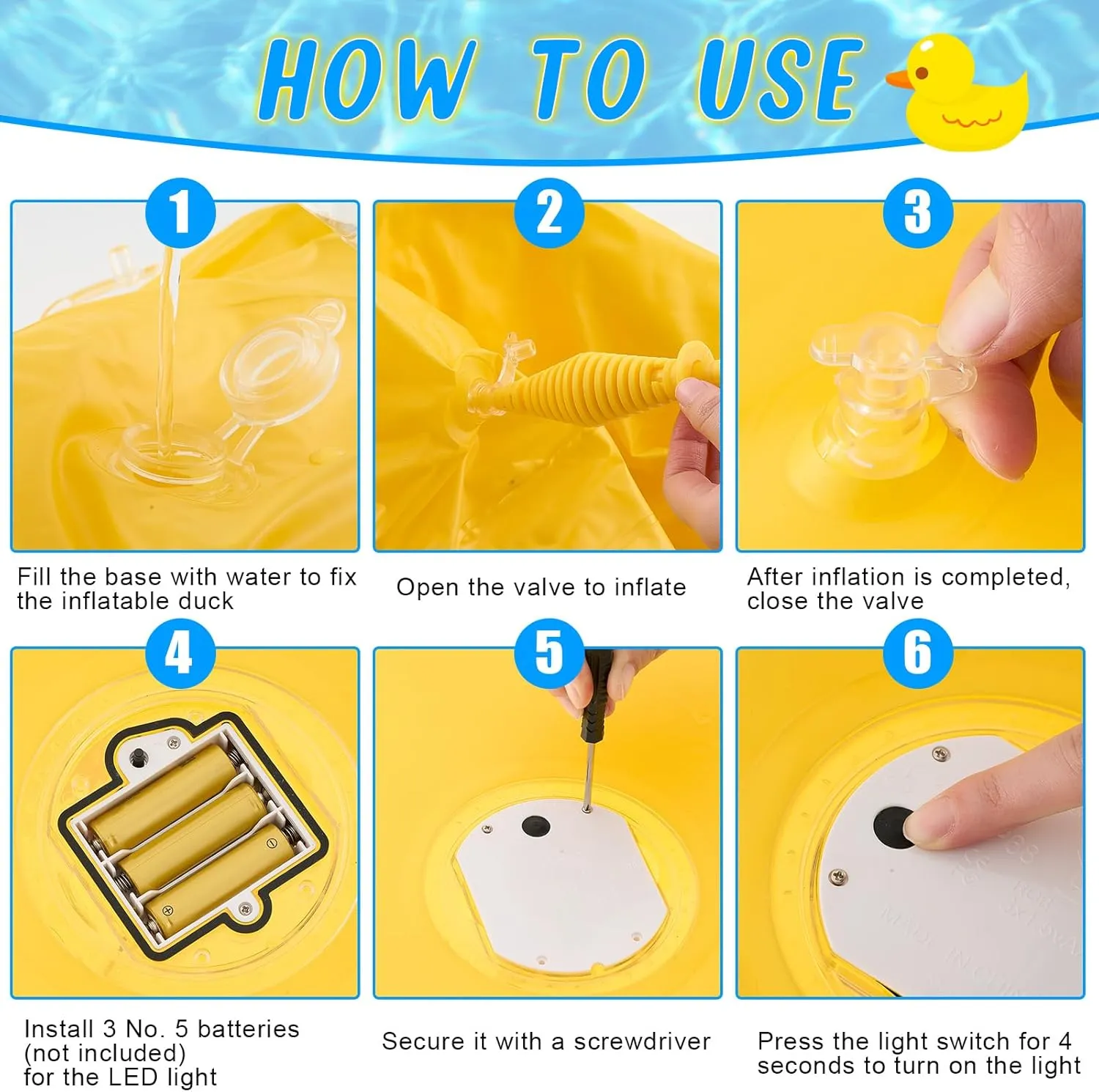 Hungdao 2 Pack 4 Feet Inflatable Duck Pool Float with LED Lights Giant Inflatable Floaties Glow in The Dark Blow up Large Rubber Duck for Summer Pool Beach Party Decoration