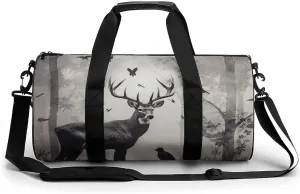 Hunting Silhouette of Deer Cylindrical Gym Bag Travel Duffel Bag with Dry Wet Separated Pocket for Men And Women Overnight Bag Weekender Bag Training Handbag Yoga Bag