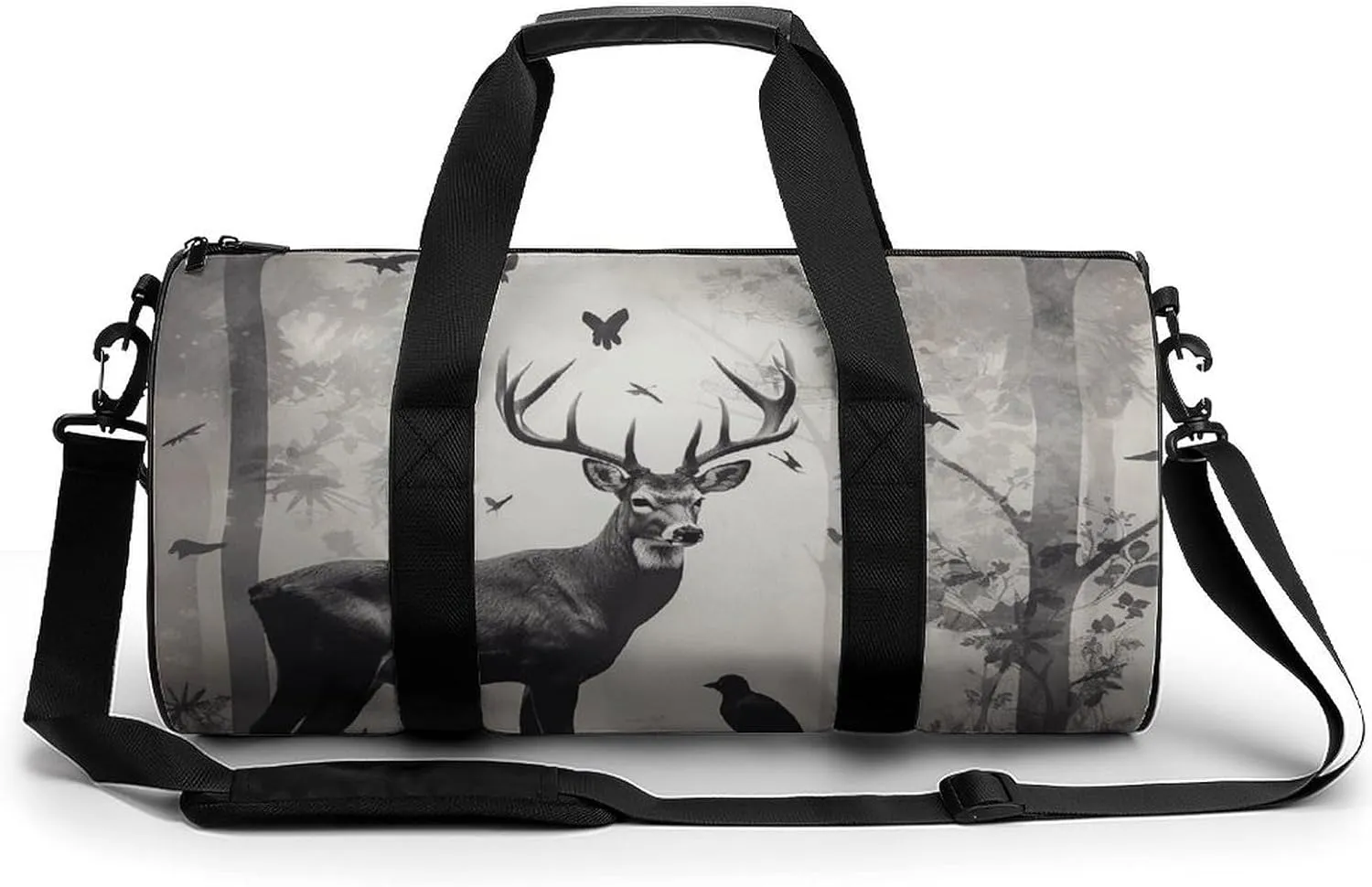 Hunting Silhouette of Deer Cylindrical Gym Bag Travel Duffel Bag with Dry Wet Separated Pocket for Men And Women Overnight Bag Weekender Bag Training Handbag Yoga Bag