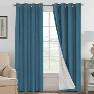 H.VERSAILTEX 100% Blackout Curtains for Bedroom Thermal Insulated Linen Textured Curtains Heat and Full Light Blocking Drapes Living Room Curtains 2 Panel Sets, Blue Sapphire, 52x84 Inch