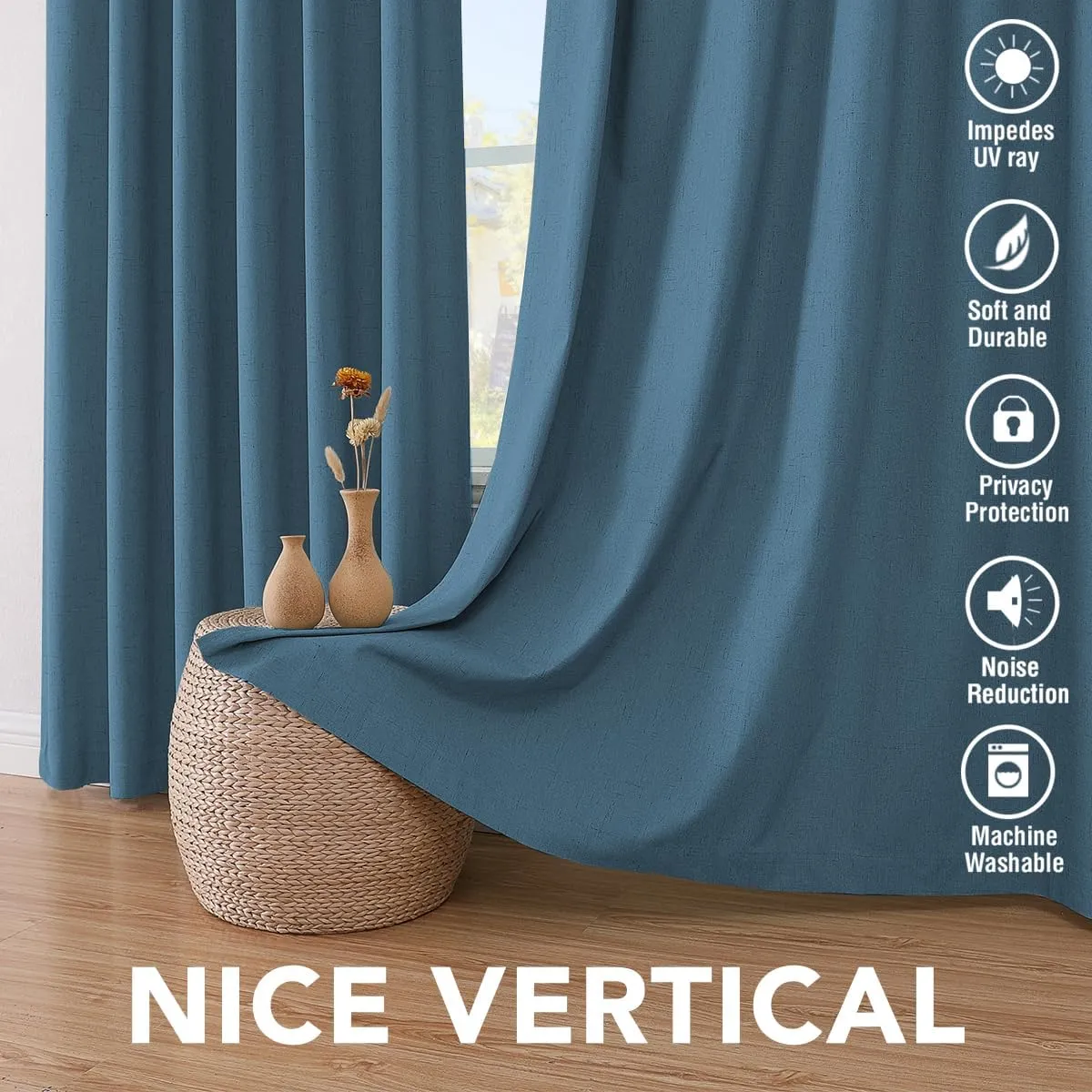 H.VERSAILTEX 100% Blackout Curtains for Bedroom Thermal Insulated Linen Textured Curtains Heat and Full Light Blocking Drapes Living Room Curtains 2 Panel Sets, Blue Sapphire, 52x84 Inch