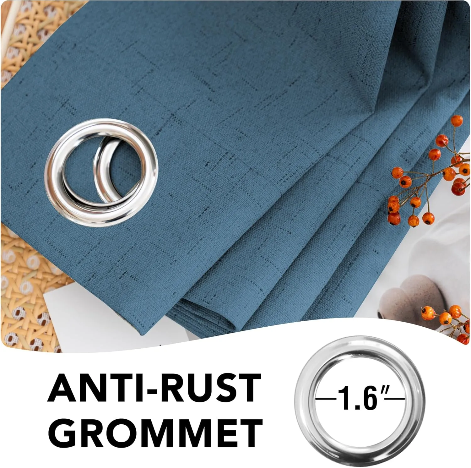 H.VERSAILTEX 100% Blackout Curtains for Bedroom Thermal Insulated Linen Textured Curtains Heat and Full Light Blocking Drapes Living Room Curtains 2 Panel Sets, Blue Sapphire, 52x84 Inch
