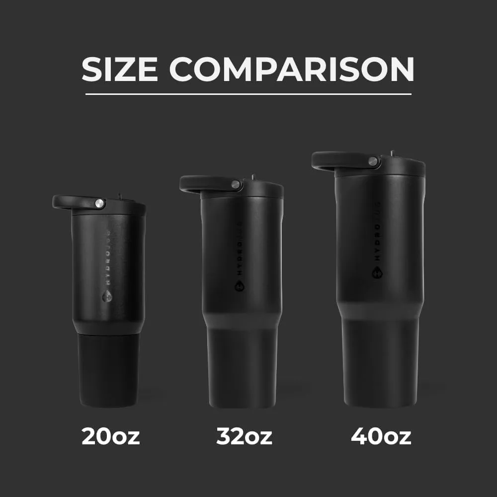 HydroJug Sport - Stainless Steel Tumbler with Straw, Vacuum Insulated, 20oz Leakproof Water Bottle, Ergonomic Design, Reusable, Dishwasher Safe, Rubber Base, Durable for Gym or Outdoors, Black
