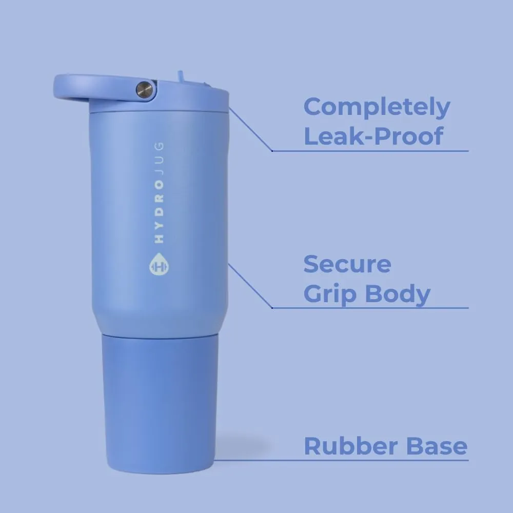 HydroJug Sport - Stainless Steel Tumbler with Straw, Vacuum Insulated, 20oz Leakproof Water Bottle, Ergonomic Design, Reusable, Dishwasher Safe, Rubber Base, Durable for Gym or Outdoors, Light Blue