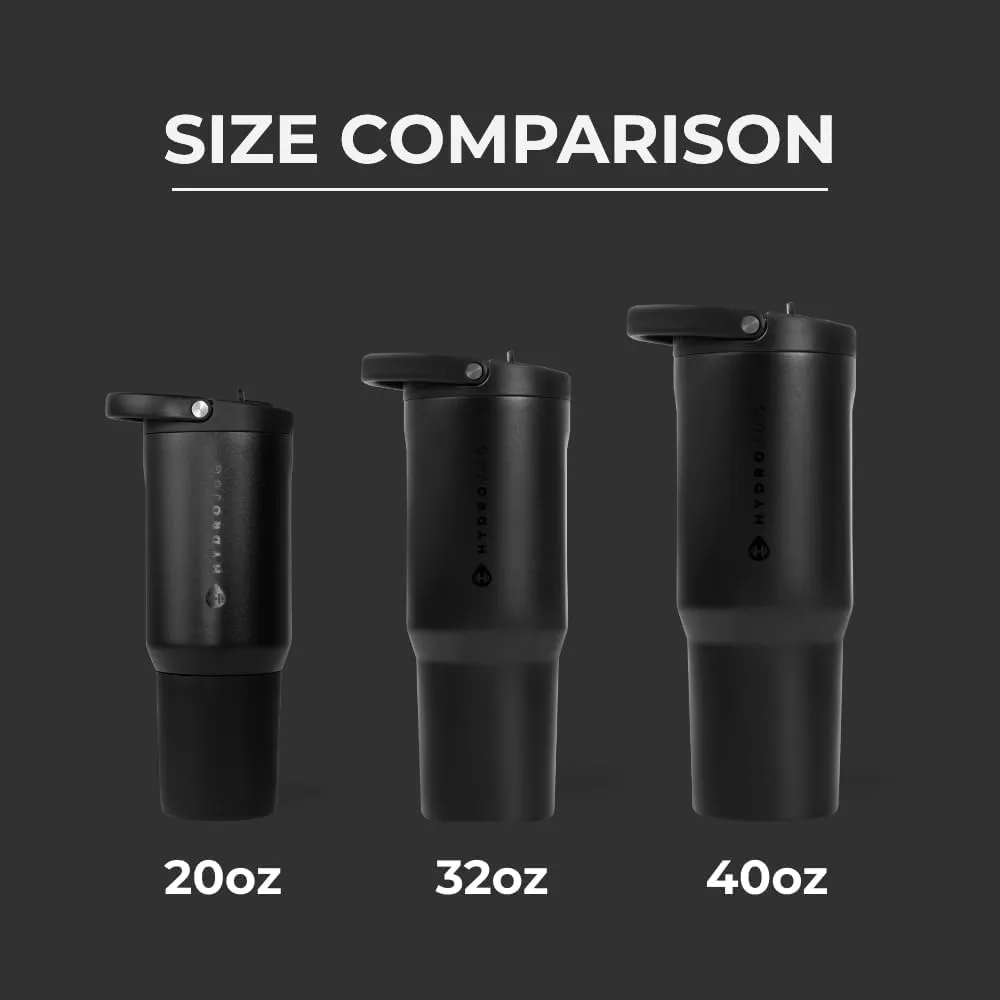 HydroJug Sport - Stainless Steel Tumbler with Straw, Vacuum Insulated, 40oz Leakproof Water Bottle, Ergonomic Design, Reusable, Dishwasher Safe, Rubber Base, Durable for Gym or Outdoors, Black