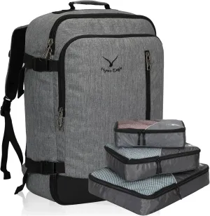 Hynes Eagle Carry on Backpack 38L Large Travel Backpack for Women Flight Approved Weekender Bag Laptop Backpack Men 15 inches Black Grey with 3PCS Packing Cubes Set Grey