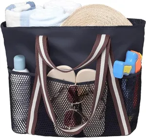 I IHAYNER Mesh Beach Bags for Women Large Pool Bag Mesh Tote Bag with Zipper for Toys Vacation Essentials Beach Travel Daily