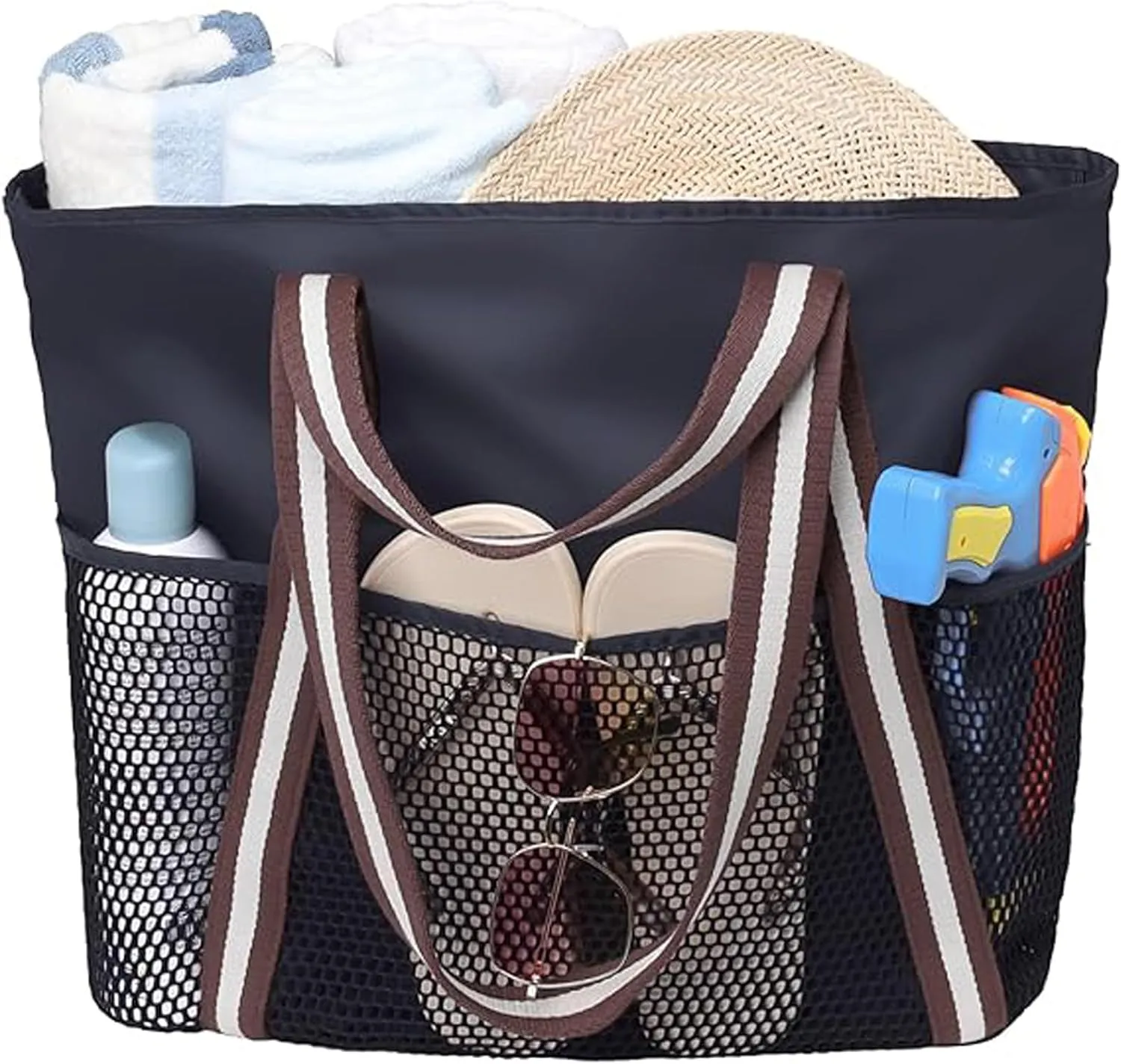 I IHAYNER Mesh Beach Bags for Women Large Pool Bag Mesh Tote Bag with Zipper for Toys Vacation Essentials Beach Travel Daily