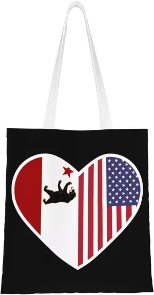 I Love America And Storm Bear Flag Tote Bag for Women Canvas Shopping Bags Reusable Large Capacity Casual Shoulder Handbags Grocery Bags DIY Gift Bags