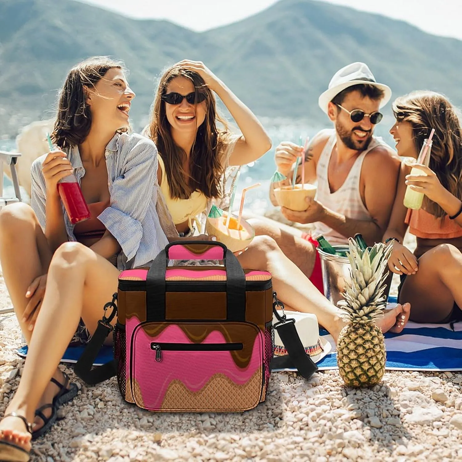 Ice Cream Melted Theme Portable 22.5L Soft Cooler Bag for Car Camping Candy Sprinkles Leakproof Ice Chest with Adjustable Strap Insulated Lunch Box for Work Hiking Picnic