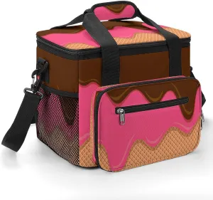Ice Cream Melted Theme Portable 22.5L Soft Cooler Bag for Car Camping Candy Sprinkles Leakproof Ice Chest with Adjustable Strap Insulated Lunch Box for Work Hiking Picnic