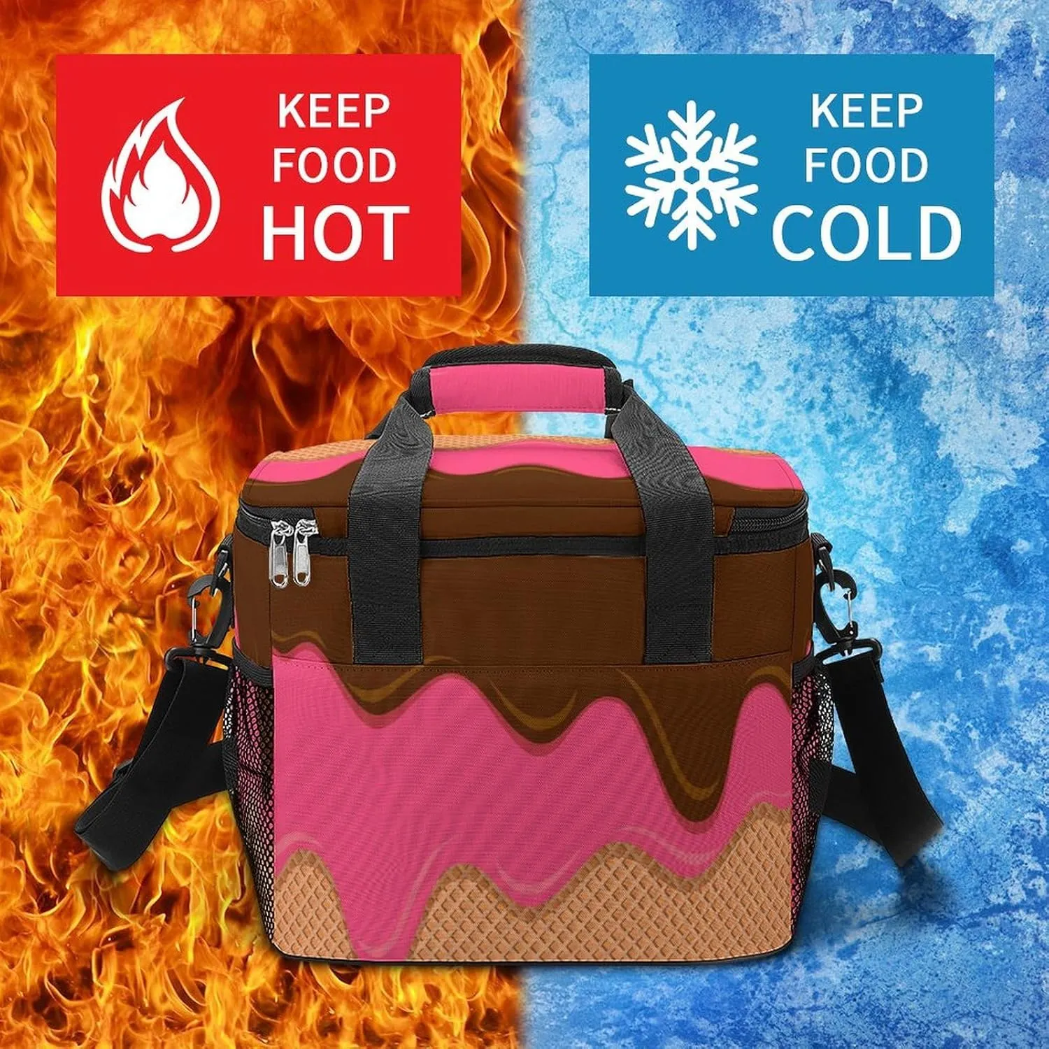 Ice Cream Melted Theme Portable 22.5L Soft Cooler Bag for Car Camping Candy Sprinkles Leakproof Ice Chest with Adjustable Strap Insulated Lunch Box for Work Hiking Picnic