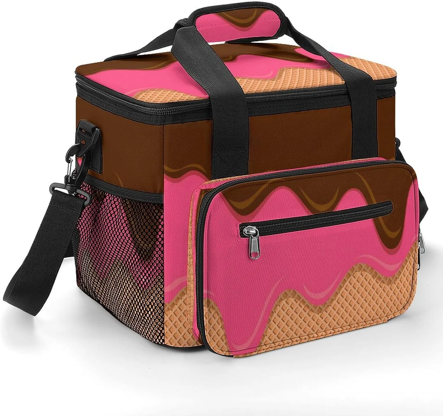 Ice Cream Melted Theme Portable 22.5L Soft Cooler Bag for Car Camping Candy Sprinkles Leakproof Ice Chest with Adjustable Strap Insulated Lunch Box for Work Hiking Picnic