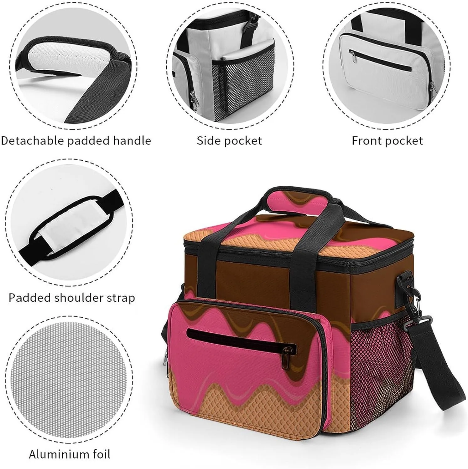 Ice Cream Melted Theme Portable 22.5L Soft Cooler Bag for Car Camping Candy Sprinkles Leakproof Ice Chest with Adjustable Strap Insulated Lunch Box for Work Hiking Picnic