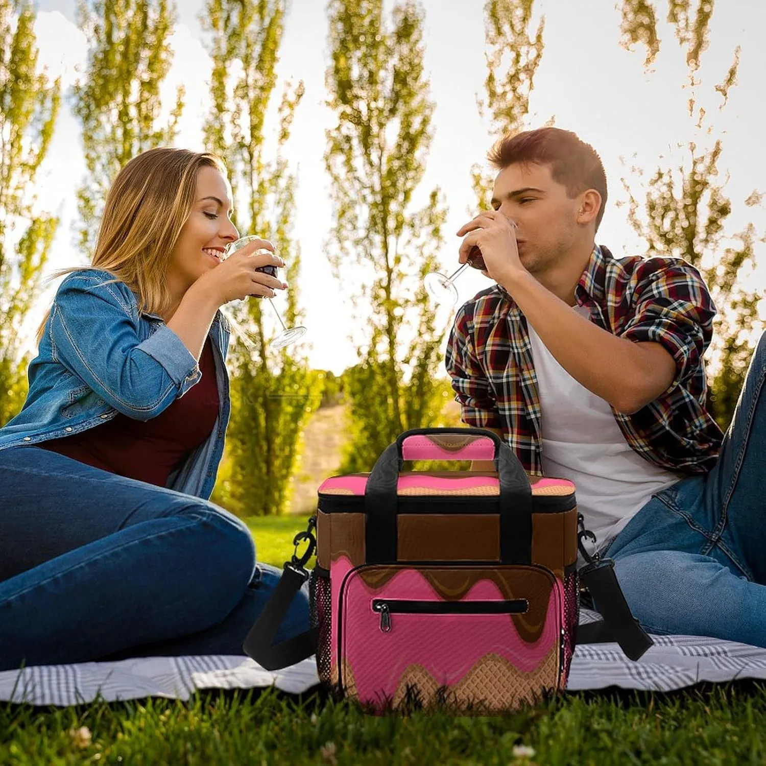 Ice Cream Melted Theme Portable 22.5L Soft Cooler Bag for Car Camping Candy Sprinkles Leakproof Ice Chest with Adjustable Strap Insulated Lunch Box for Work Hiking Picnic