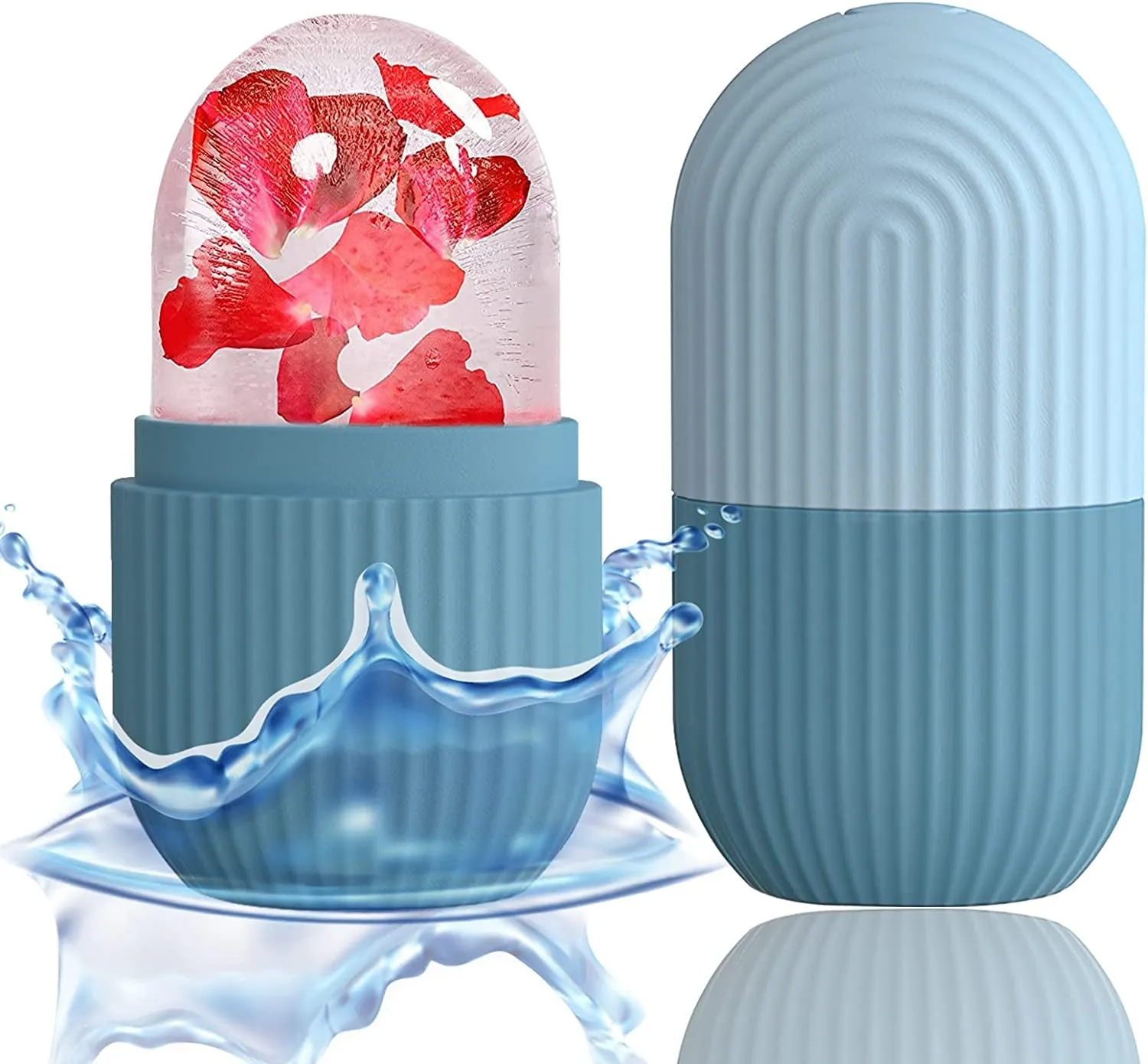 Ice Cube Roller Massager for Face, Eyes and Neck Naturally Conditioning and Skin Care,De-Puff Eye Bags,Reduce Migraine Pain,Reusable Massage Silicone Ice Mold (Pink)