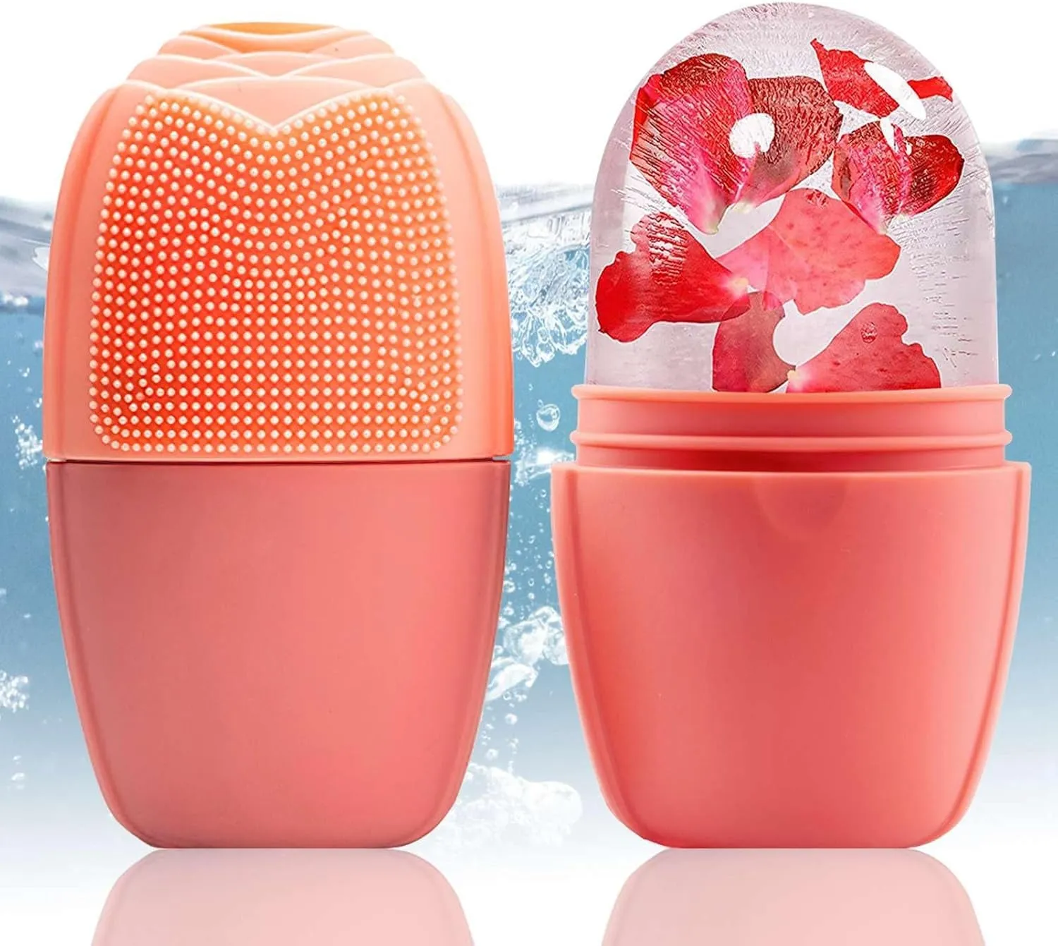 Ice Cube Roller Massager for Face, Eyes and Neck Naturally Conditioning and Skin Care,De-Puff Eye Bags,Reduce Migraine Pain,Reusable Massage Silicone Ice Mold (Pink)