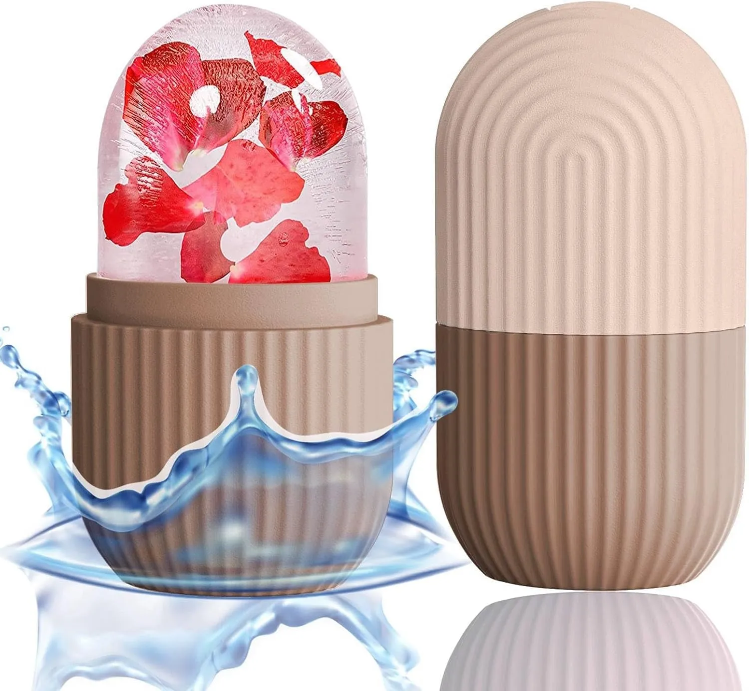Ice Cube Roller Massager for Face, Eyes and Neck Naturally Conditioning and Skin Care,De-Puff Eye Bags,Reduce Migraine Pain,Reusable Massage Silicone Ice Mold (Pink)