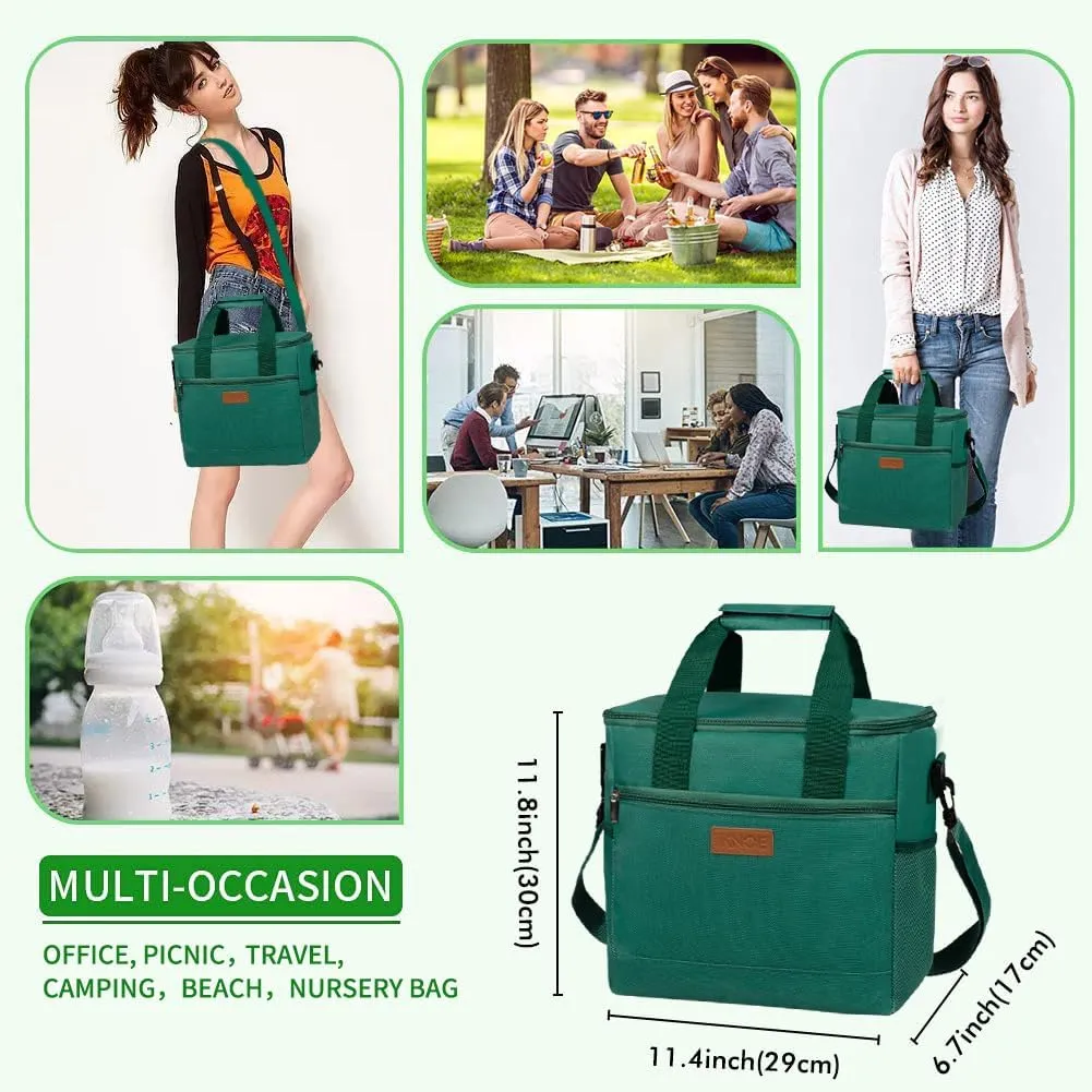 iknoe Large Cooler Bag Collapsible, 15L Insulated Bags, Leakproof Lunch Cooler Tote with Multi-Pockets for Adult, Insulated Lunch Box for Beach, Picnic, Work, Blackish Green 24-Can