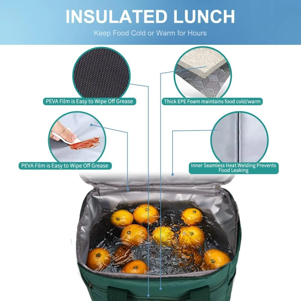 iknoe Large Cooler Bag Collapsible, 15L Insulated Bags, Leakproof Lunch Cooler Tote with Multi-Pockets for Adult, Insulated Lunch Box for Beach, Picnic, Work, Blackish Green 24-Can