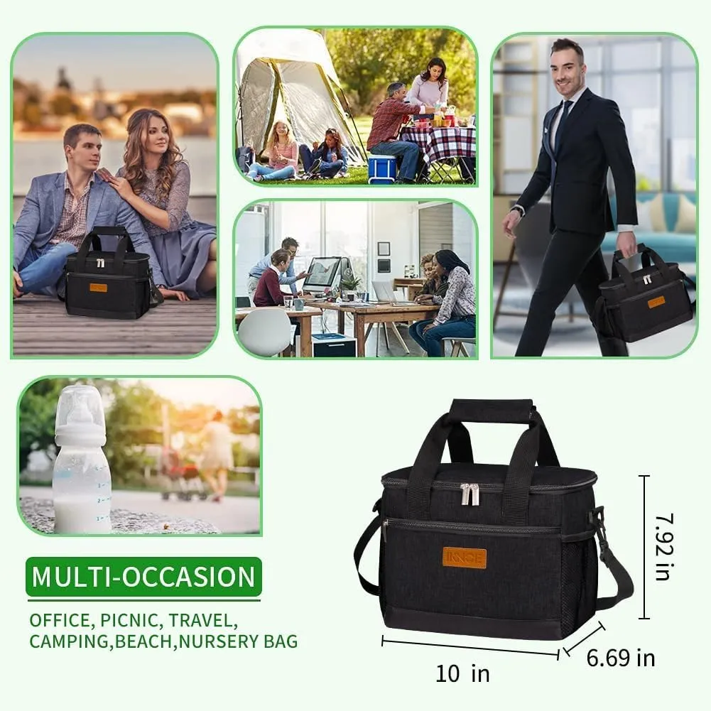 iknoe Large Foldable Cooler Bag, 8.5L Insulated Lunch Bag, Leakproof Lunch Cooler Tote with Multi-bag Design Suitable for Beach, Picnic and Office Use, Black 15-Can