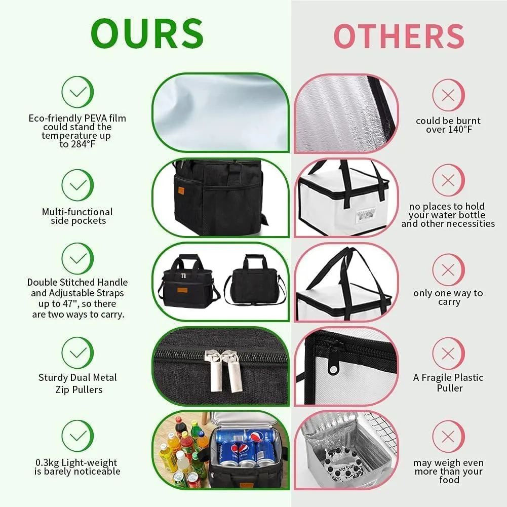 iknoe Large Foldable Cooler Bag, 8.5L Insulated Lunch Bag, Leakproof Lunch Cooler Tote with Multi-bag Design Suitable for Beach, Picnic and Office Use, Black 15-Can