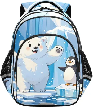 Illustrative Polar Penguin Ice Kids School Backpack Kindergarten Boys Girls Bookbag Preschool Child Travel Bag