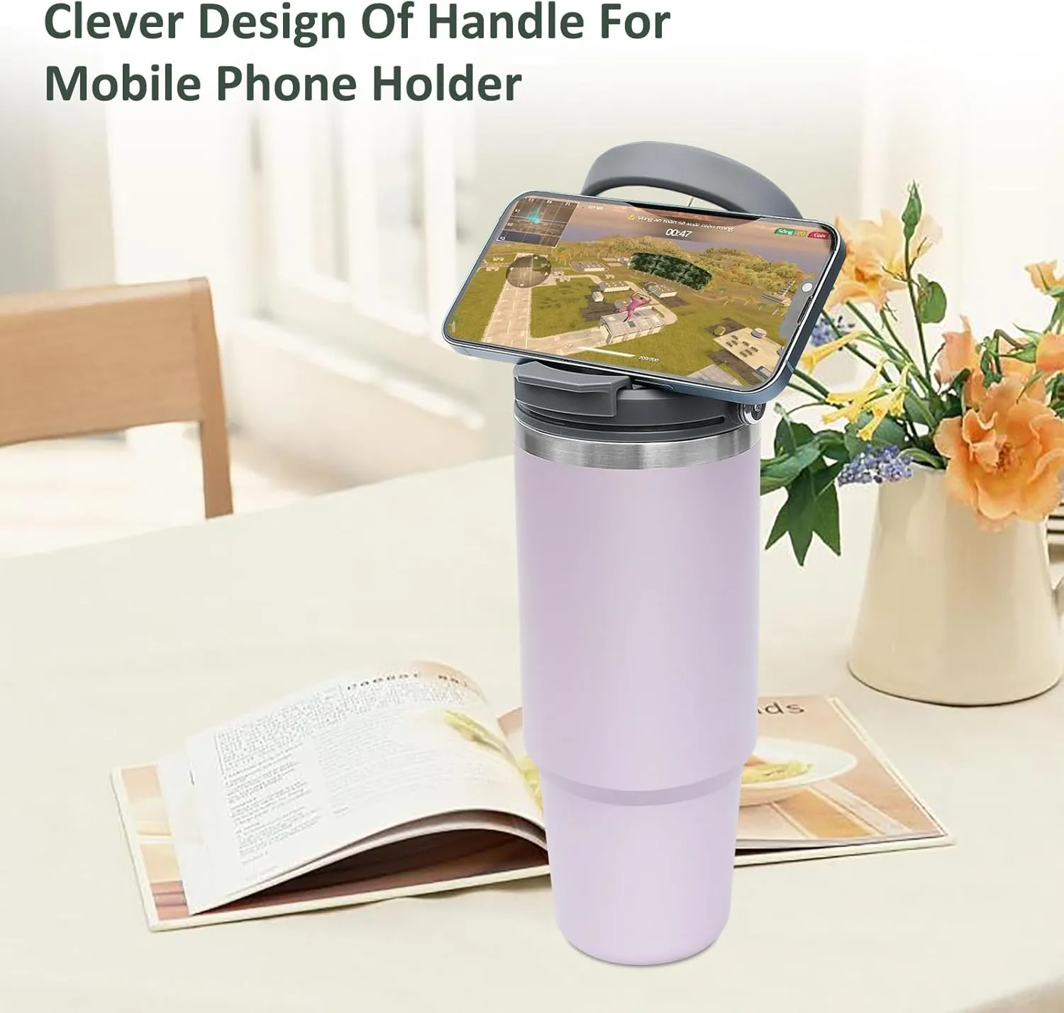 INDARUN 40 oz Insulated Stainless Steel Tumbler with Handle and Straw, Travel Mug for Women & Men