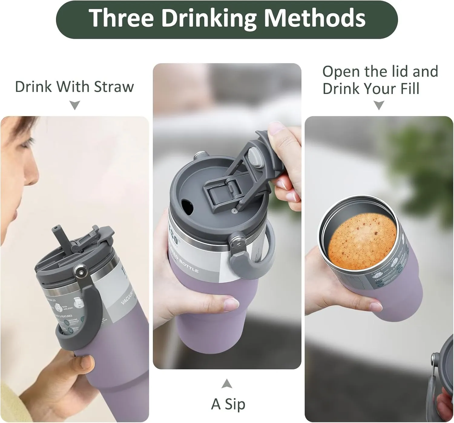 INDARUN 40 oz Insulated Stainless Steel Tumbler with Handle and Straw, Travel Mug for Women & Men