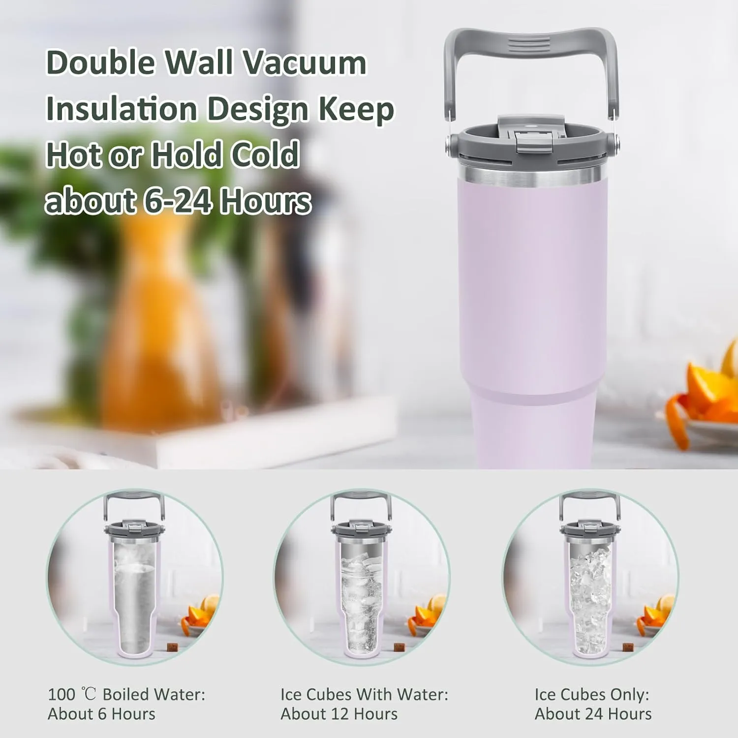 INDARUN 40 oz Insulated Stainless Steel Tumbler with Handle and Straw, Travel Mug for Women & Men