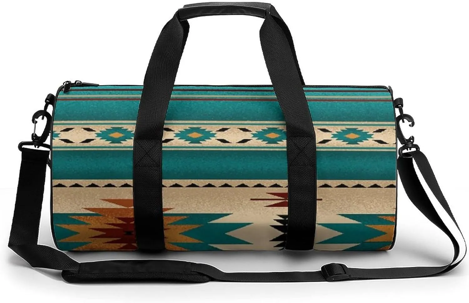 Indiana Western Southwest Naive Aztec Green Pattern Large Capacity Cylindrical Fitness Bag, Hand-held Fitness Bag