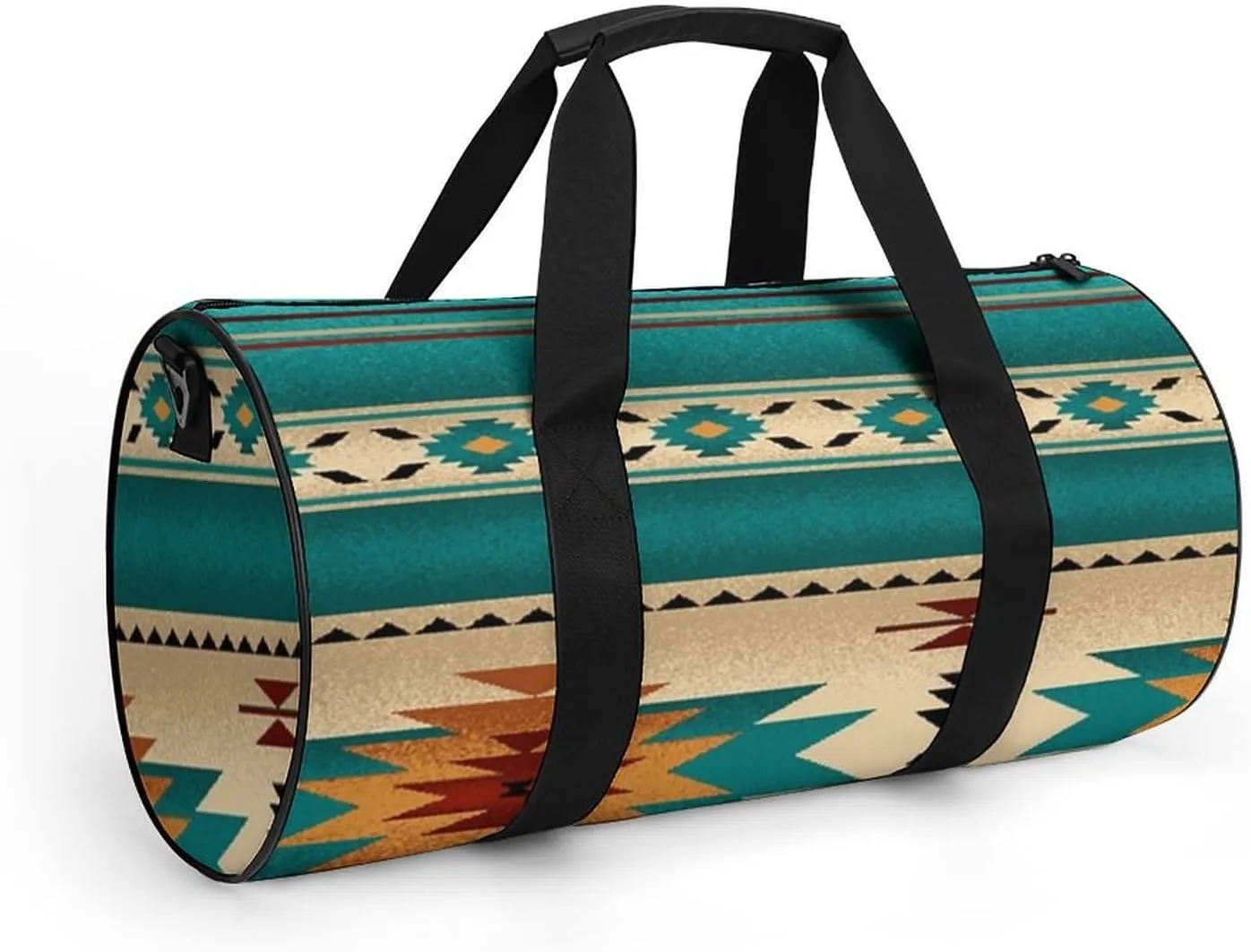 Indiana Western Southwest Naive Aztec Green Pattern Large Capacity Cylindrical Fitness Bag, Hand-held Fitness Bag