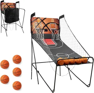 Indoor Basketball Arcade Game, Dual Shot Arcade Basketball with LED Electronic Scorer and Timer, Electronic Hoops Shot 2 Player W/ 5 Balls for Homes Shopping Malls, Black
