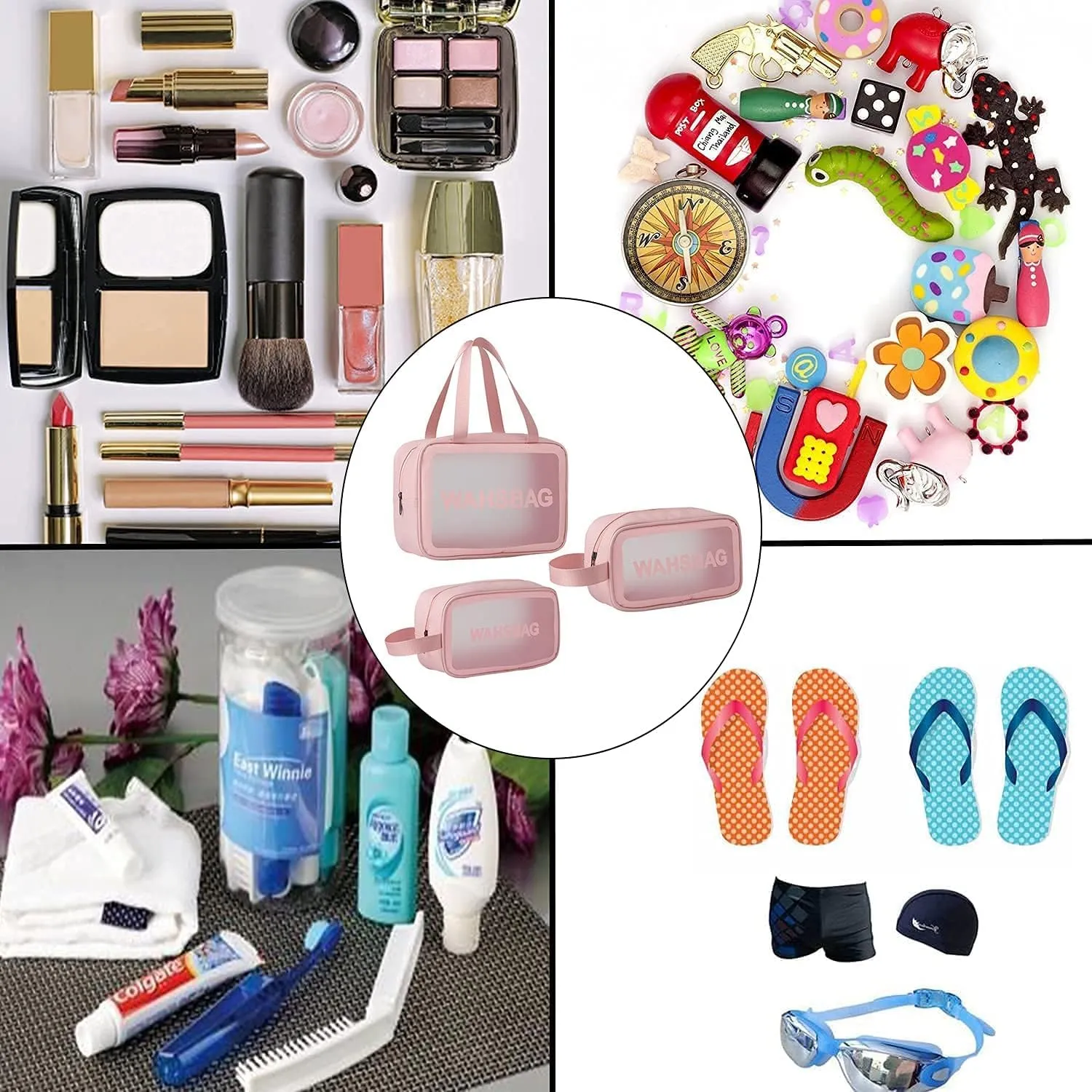 INFLUX 3-Piece Travel Wash Bag Set for Women -Storage Bag for Travel Essentials, Women's Handbags & Shoulder Bags, Travel Bag, and Beach Bag - Perfect Bag Organizer and Luggage Bag Solution