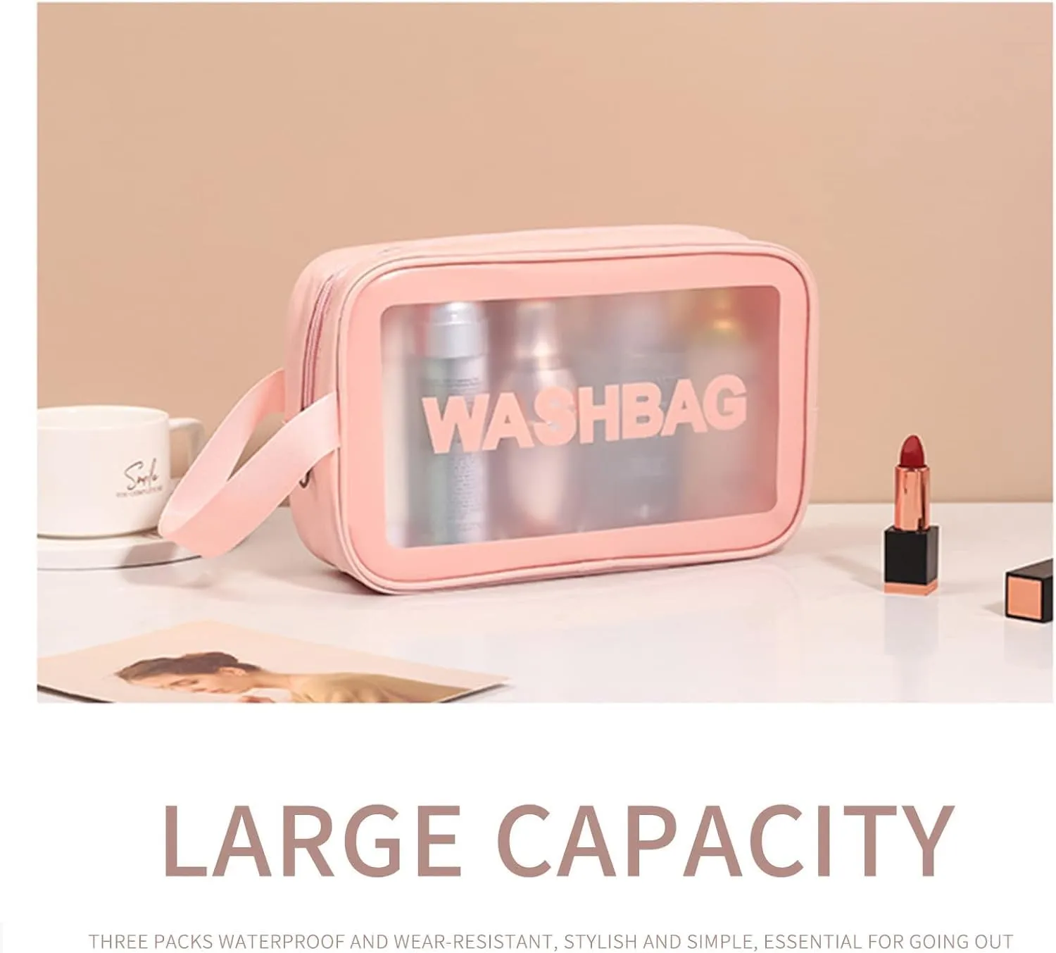 INFLUX 3-Piece Travel Wash Bag Set for Women -Storage Bag for Travel Essentials, Women's Handbags & Shoulder Bags, Travel Bag, and Beach Bag - Perfect Bag Organizer and Luggage Bag Solution