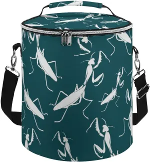 Insect Mantis Cylindrical Cooler Bag with Handle Portable Lunch Bags Adjustable Shoulder Straps Insulation Tote
