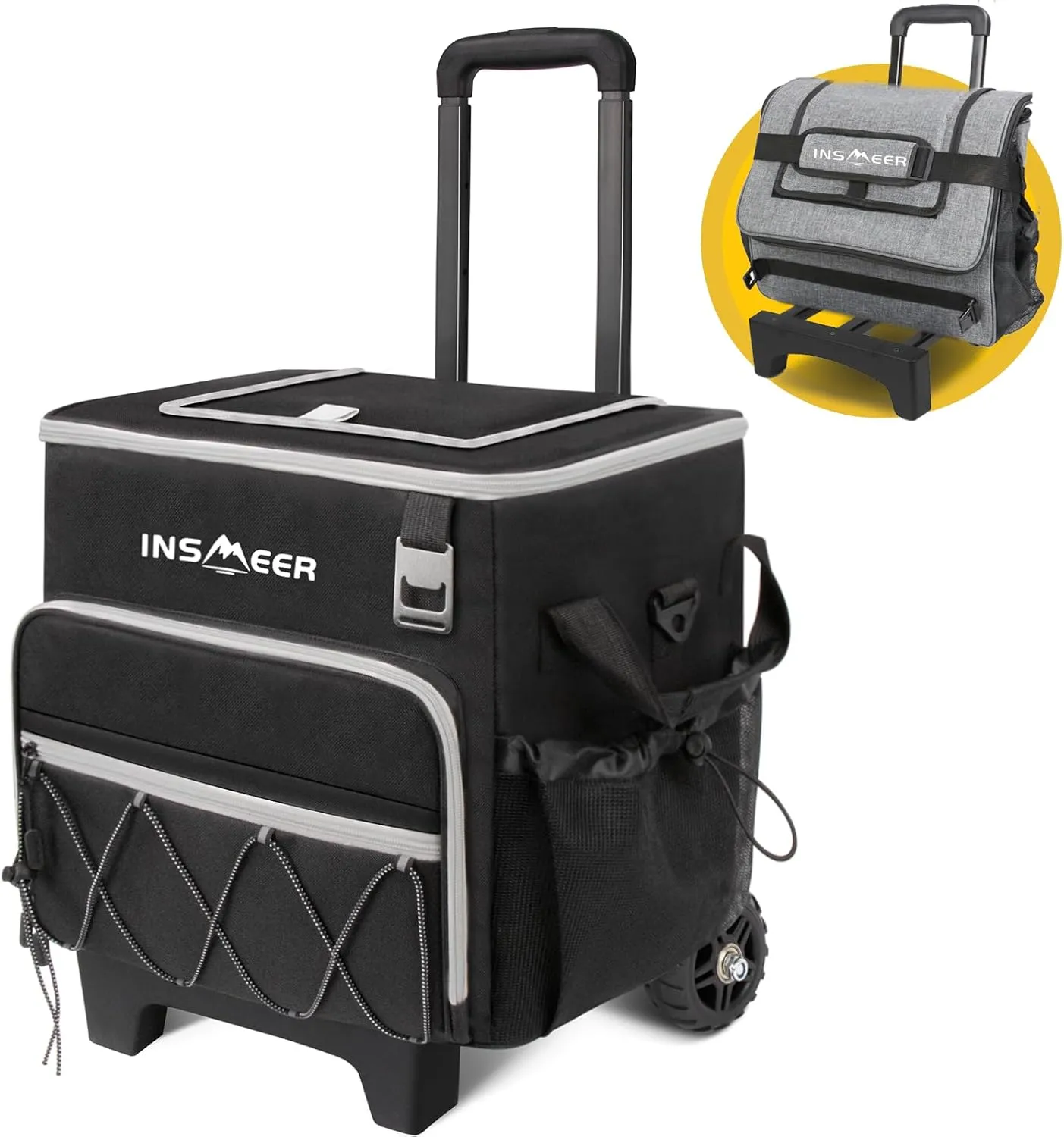 INSMEER Cooler with Wheels - 40L/60Cans Soft Cooler Bag, Insulated, Collapsible, Leakproof - Ideal for Beach, Camping, Travel, Picnic, Grocery Shopping & More Outdoor Adventures