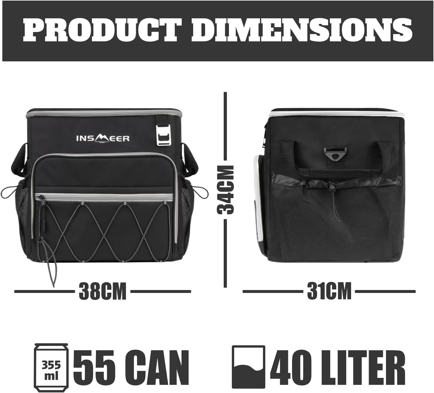 INSMEER Cooler with Wheels - 40L/60Cans Soft Cooler Bag, Insulated, Collapsible, Leakproof - Ideal for Beach, Camping, Travel, Picnic, Grocery Shopping & More Outdoor Adventures