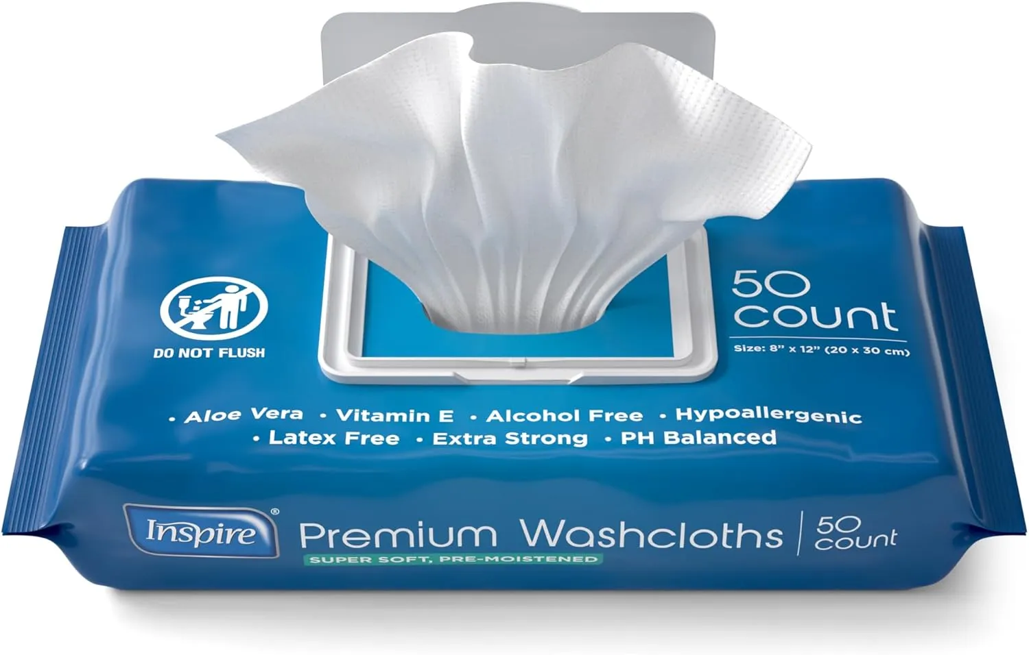 Inspire Adult Wet Wipes, Wash Cloths | Adult Wipes for Incontinence & Cleansing for Elderly, 8"x12" (200 count)