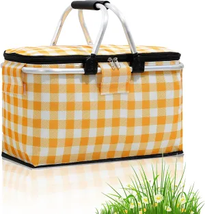 Insulated Collapsible Picnic Basket - 18.5L Small Basket with Sturdy Handle for 2 People - Ideal for Shopping, Traveling, Camping