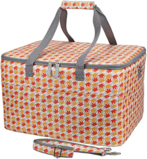 Insulated Cooler Bag, Leakproof Reusable Grocery Shopping Bag with Double Zippers and Detachable Shoulder Strap, 28L