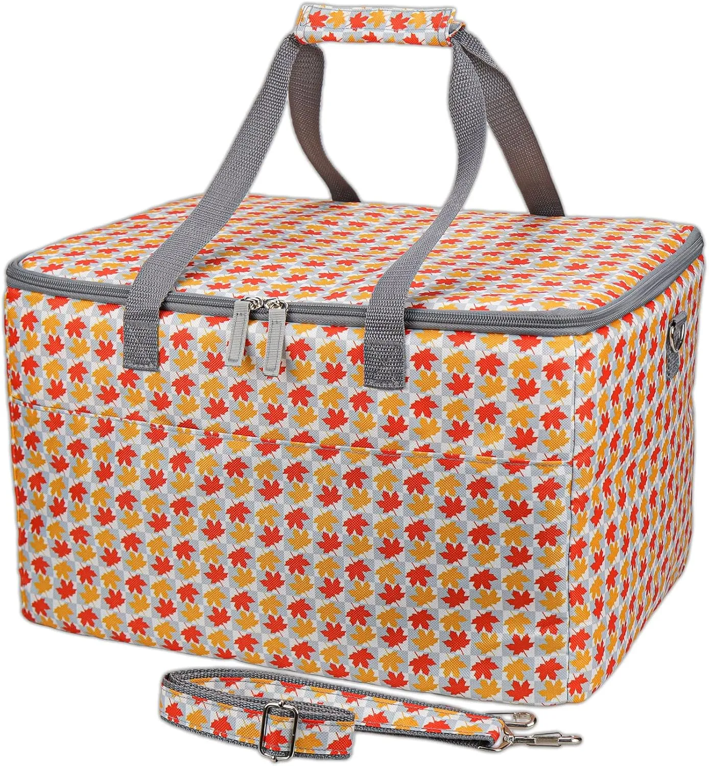 Insulated Cooler Bag, Leakproof Reusable Grocery Shopping Bag with Double Zippers and Detachable Shoulder Strap, 28L