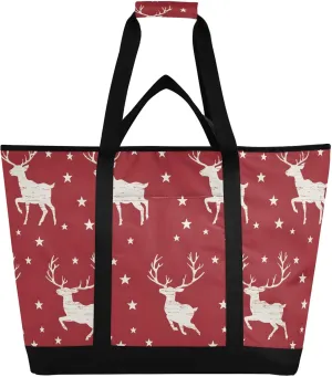 Insulated Cooler Bag Stag Red White Pattern Foldable Reusable Food Grocery Bag