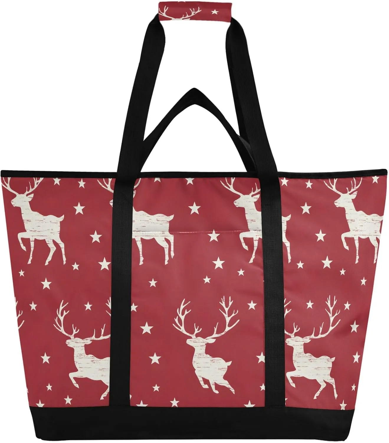 Insulated Cooler Bag Stag Red White Pattern Foldable Reusable Food Grocery Bag