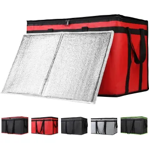 Insulated Food Delivery Bag with Hard Bottom, XXX-Large Insulated Reusable Grocery Cooler/Hot Bags, Tote Bag for Shopping/Travel/Doordash, Red, 1-Pack