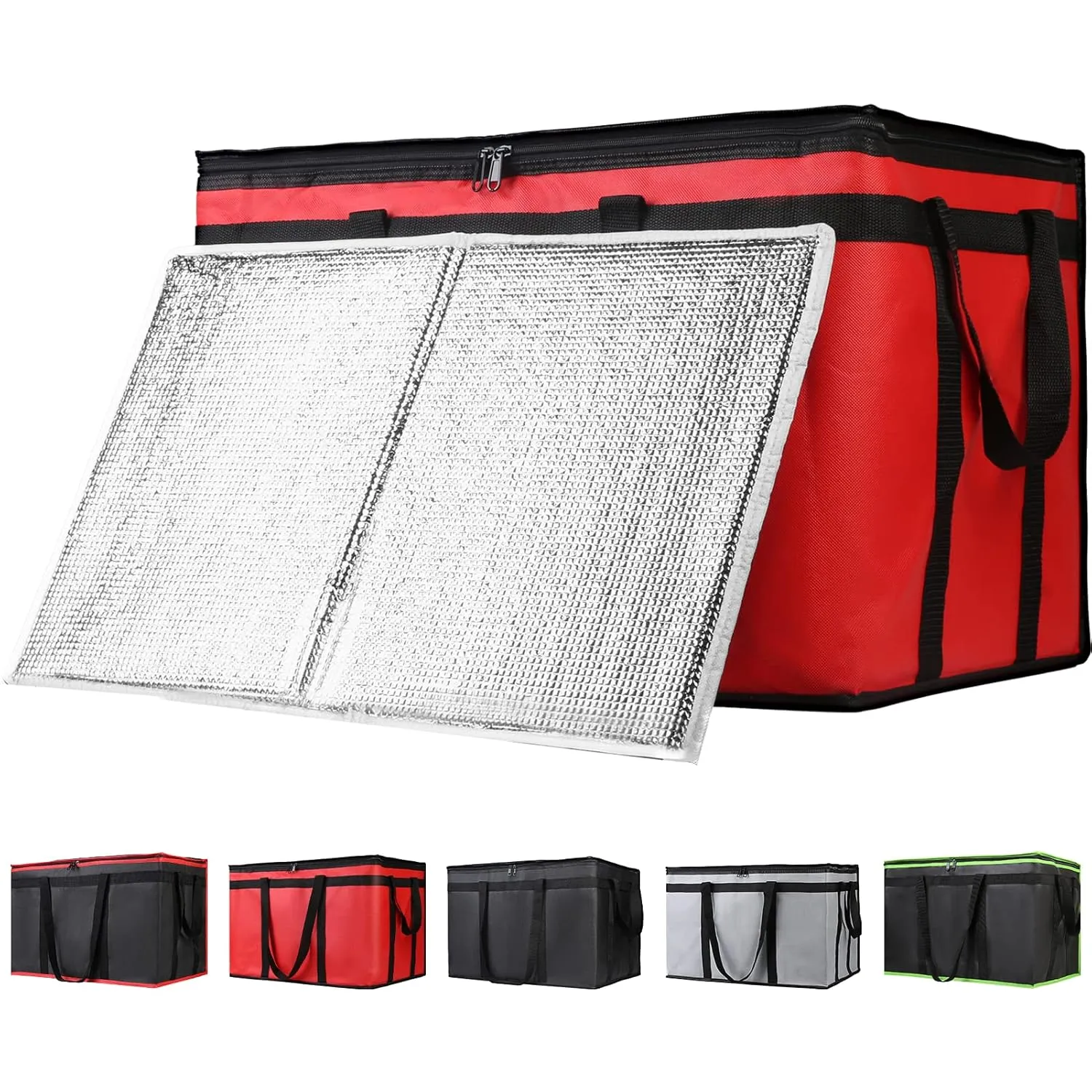 Insulated Food Delivery Bag with Hard Bottom, XXX-Large Insulated Reusable Grocery Cooler/Hot Bags, Tote Bag for Shopping/Travel/Doordash, Red, 1-Pack