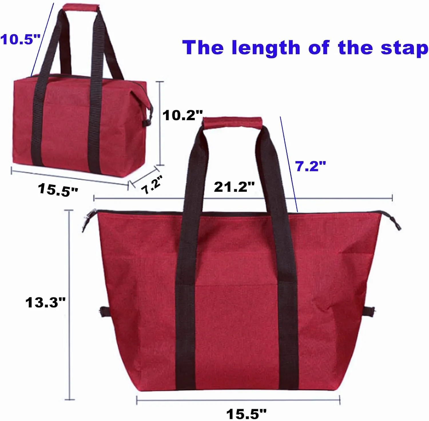 Insulated Grocery Thermal Tote Bags for Frozen Cold Hot Foods, Reusable Insulation Zippered Bag for Shopping, Travel, Picnic or Lunch, Red