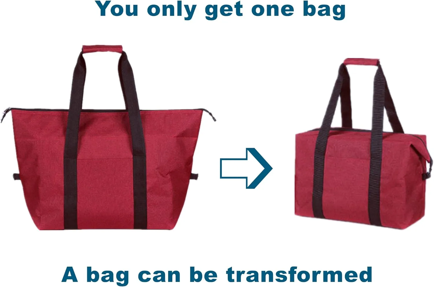 Insulated Grocery Thermal Tote Bags for Frozen Cold Hot Foods, Reusable Insulation Zippered Bag for Shopping, Travel, Picnic or Lunch, Red